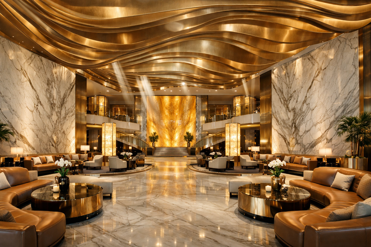 Luxury interior design concept - abstract gold and marble hospitality space inspired by Wynn Resorts